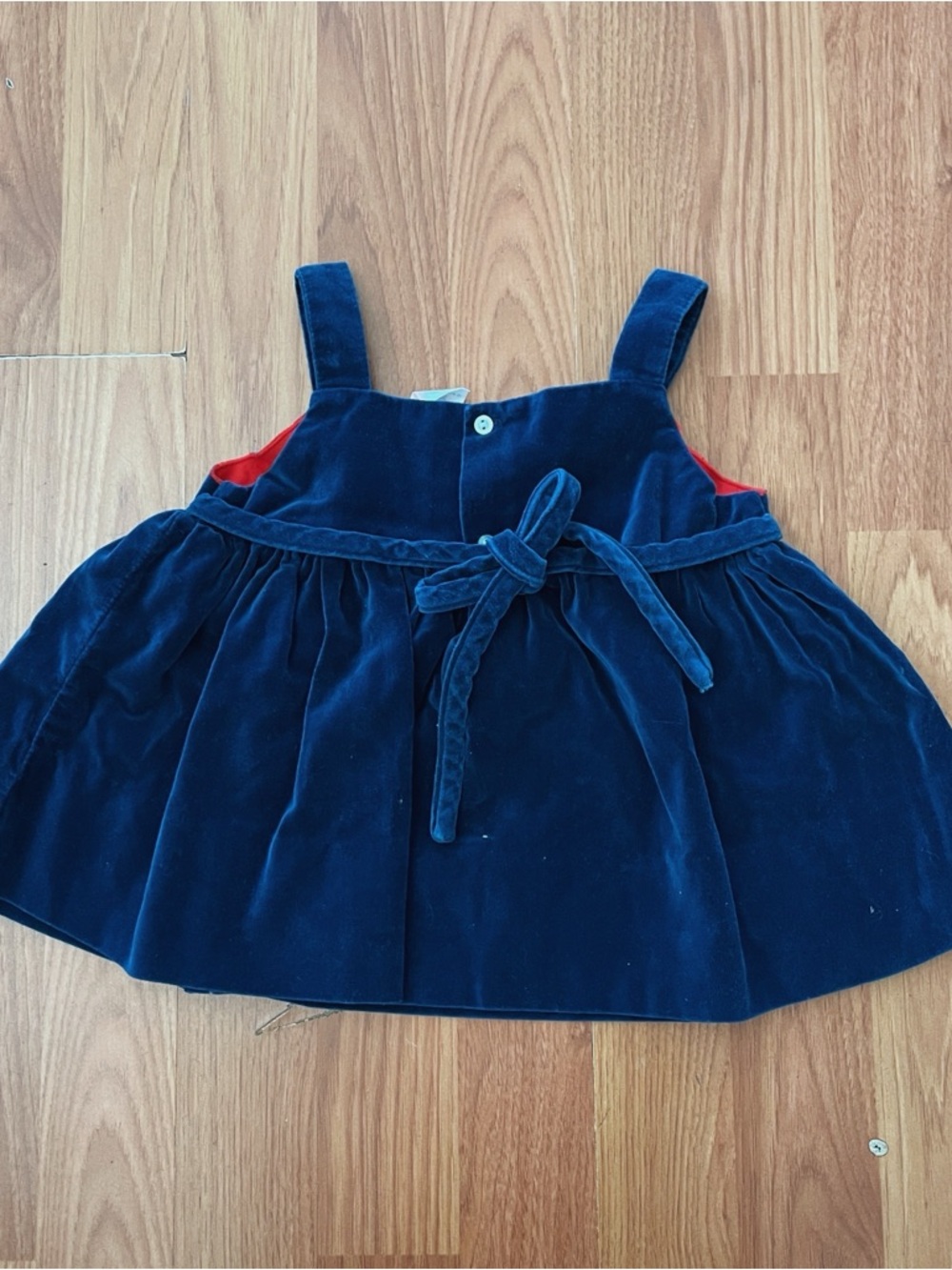 Vintage Velvet Navy Blue Floral Girl's Pinafore Dress Size 24 mos Coquette - Picture 4 of 5